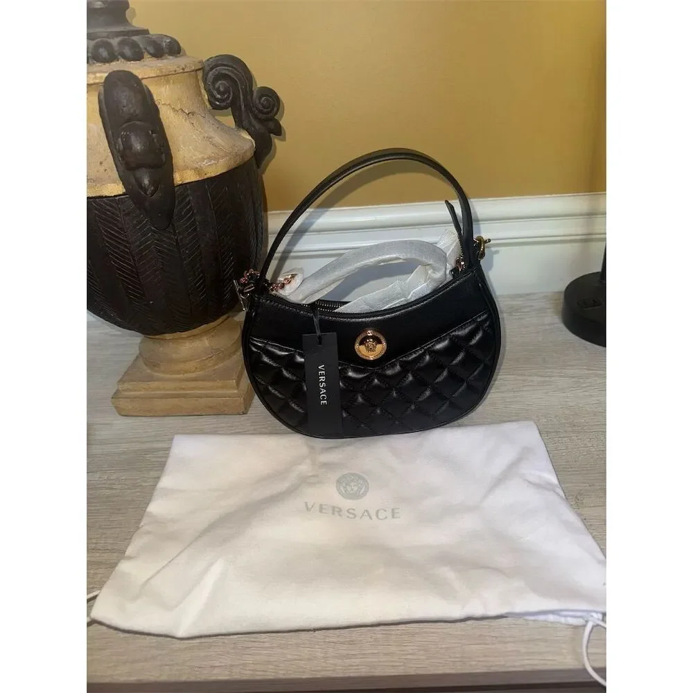 Versace Medusa Black Quilted Leather Shoulder/ crossbody Bag with Strap - Picture 13 of 14